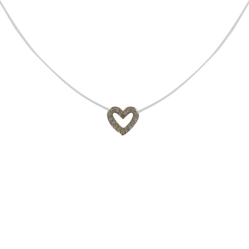 Collier Câble Nylon et Coeur de Strass Plaqué Or