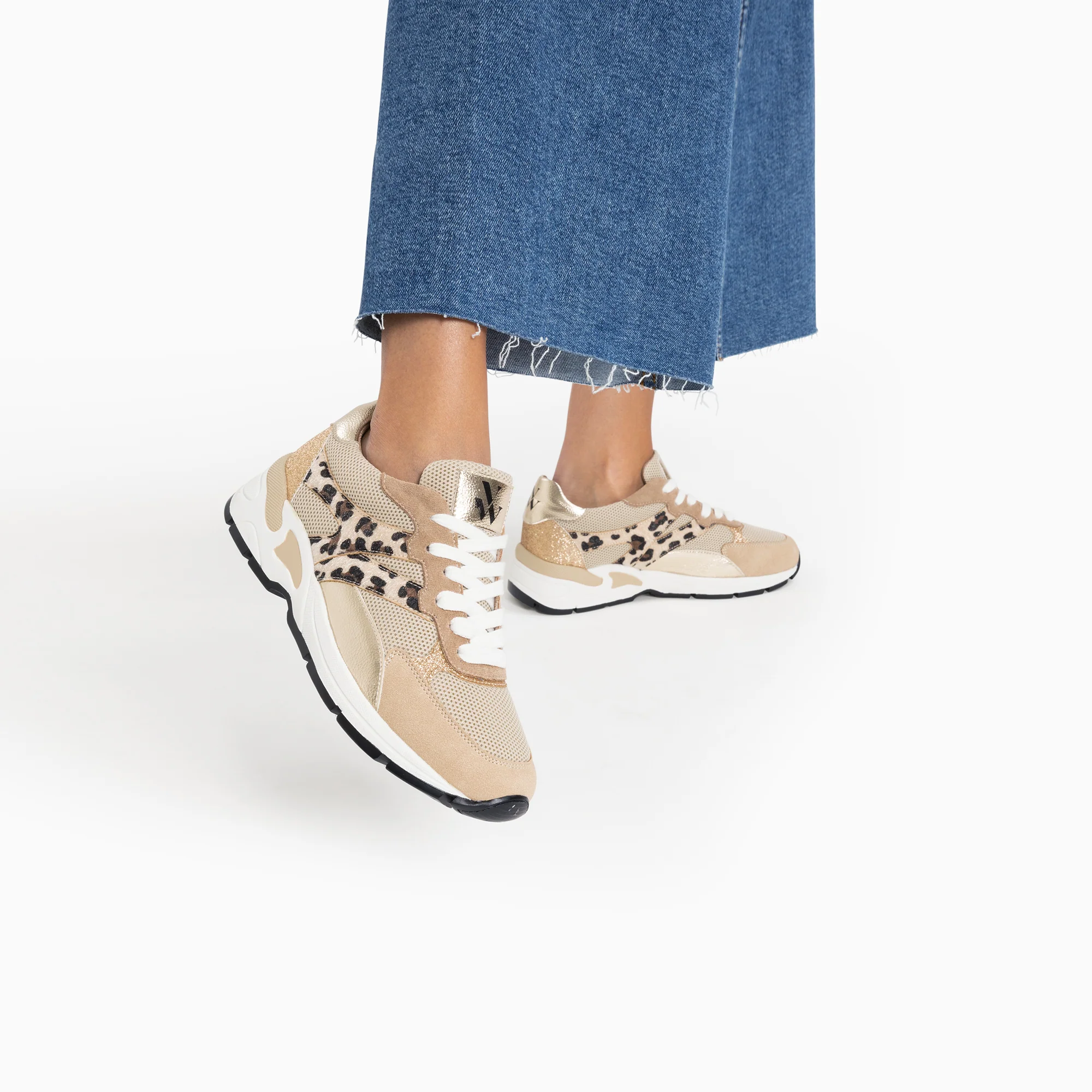 Sneakers-Baskets Montorgueil beige et léopard à lacets