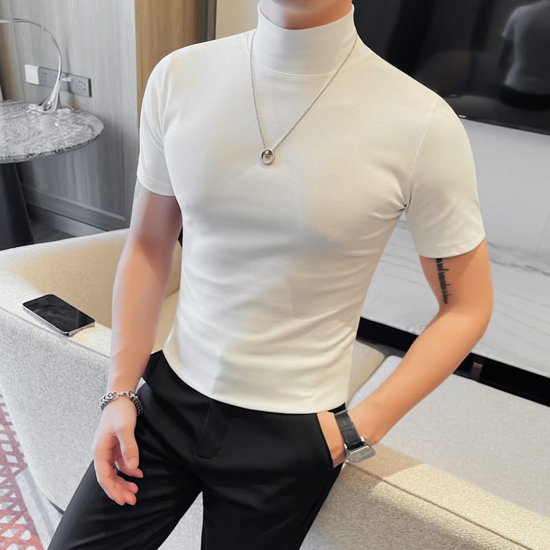 Deepwood - T-shirt met korte mouwen en mockneck, effen