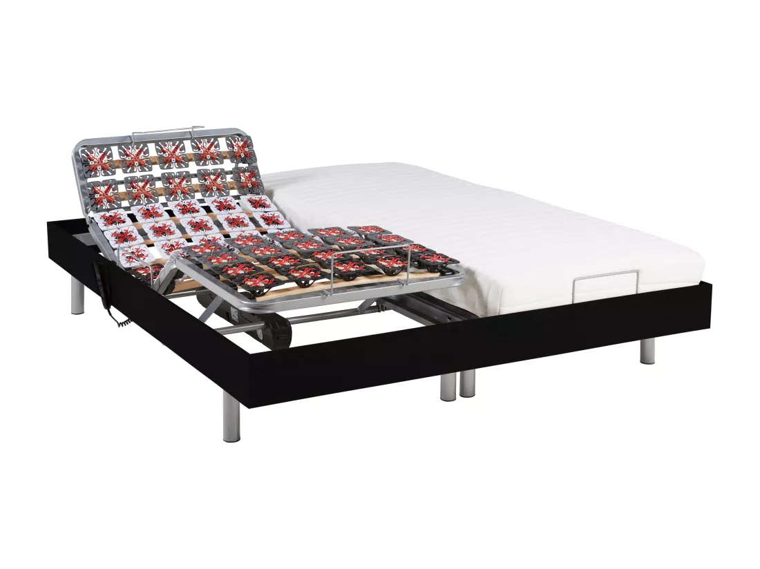 Lit électrique de relaxation tout plots + matelas latex - 2 x 90 x 200 cm - Noir - CASSIOPEE III de YSMÉE