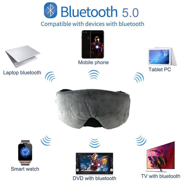 INF Sovemaske med hodetelefoner Bluetooth 5.0 Grå