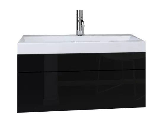 Meuble sous vasque 80 cm suspendu collection RAVEN, noir mat et brillant, vasque et siphon inclus