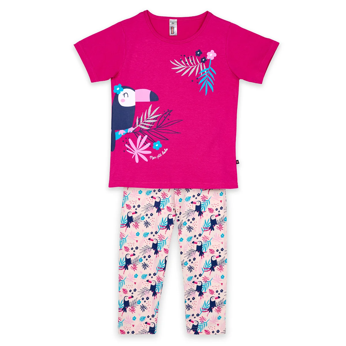 Pyjama court fille TOUCAN rose/nude