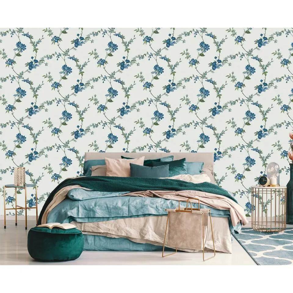 Dutch Wallcoverings Vliesbehang Fabric Touch flower - blauw - 10,05m x 53cm