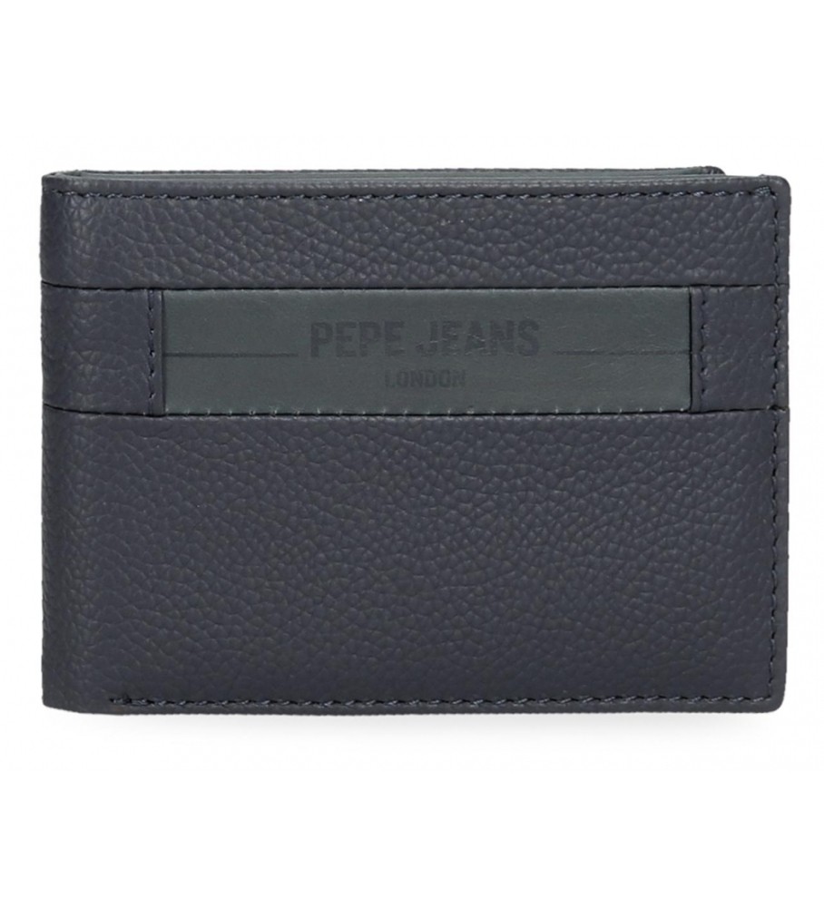 Carteira Pepe Jeans Checkbox em couro azul marinho