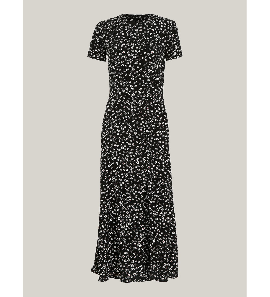 Vestido midi Tommy Jeans preto com estampa floral micro