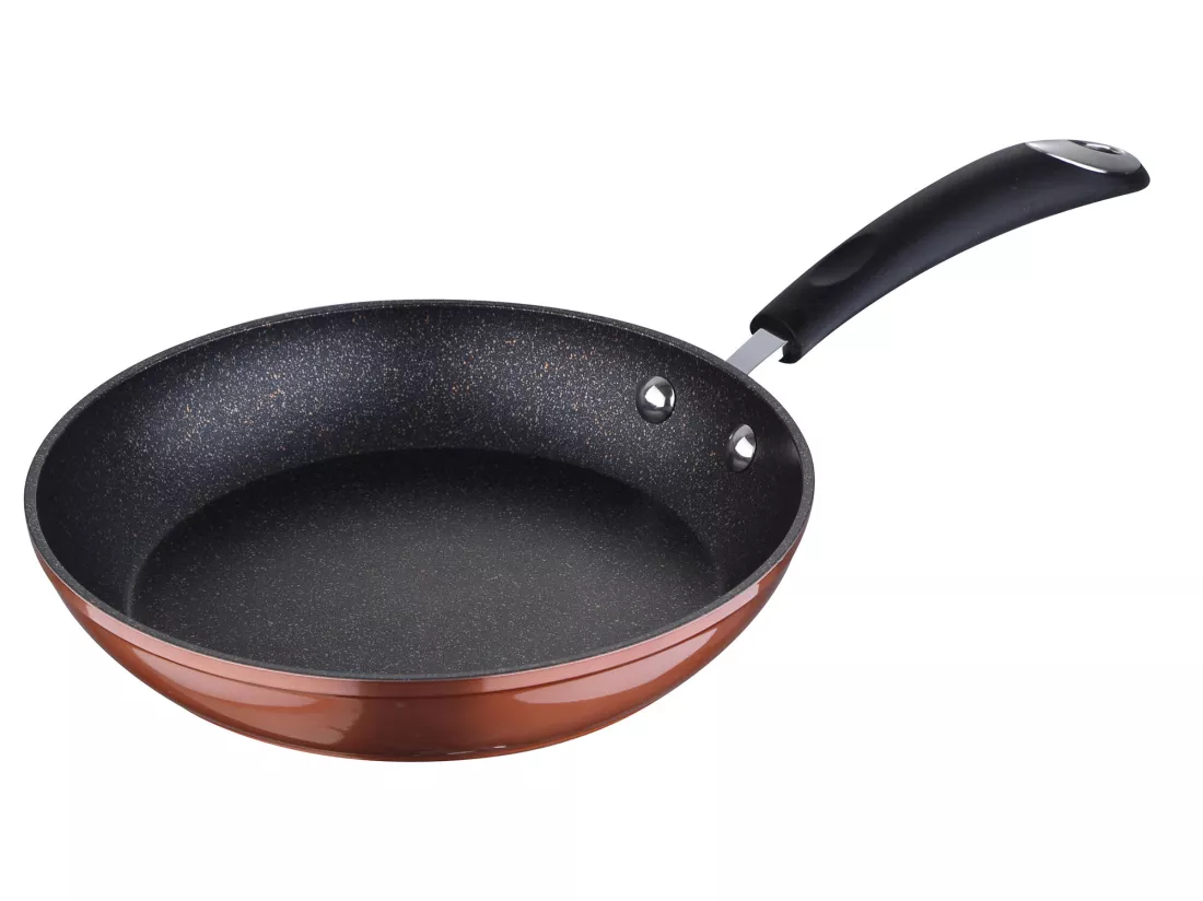 Set de sip poêles à frire couleur cuivre - ø20/24/28 + grill 28 cm, aluminium forgé, manche siliconé athermique, induction