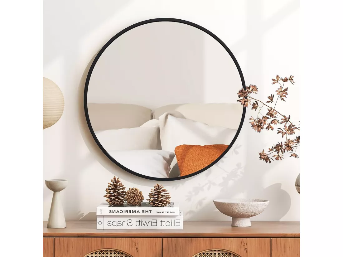 Miroir de salle de bain antidéflagrant, miroir mural rond ø 61 cm, noir