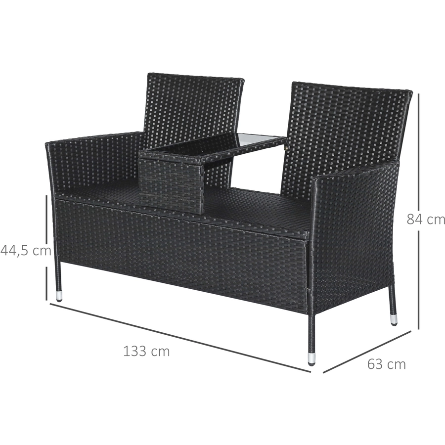 Outsunny Polyrattan Gartenbank schwarz
