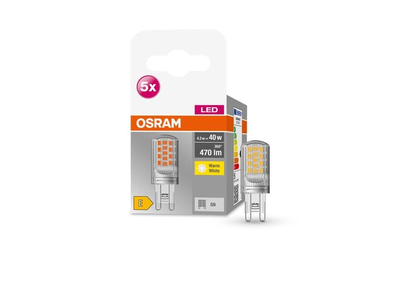 OSRAM Lampe Base Pin 40, 4.2W, G9, Warmweiss LED-Lampen, klassische Kolbenform