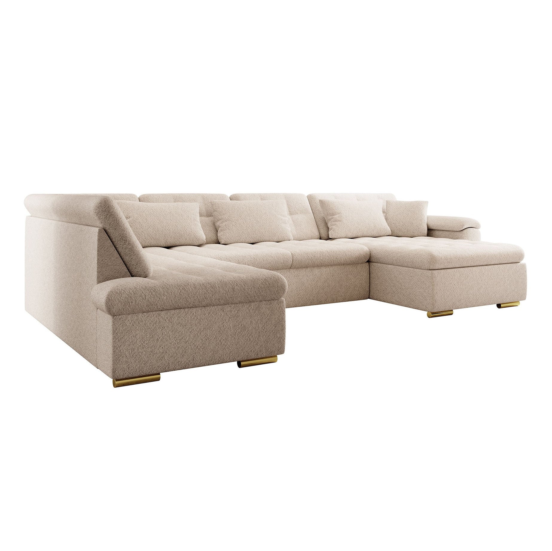Nicoreta - Hoekbank 5-zits met chaise longue - Teddystof beige - Rechts