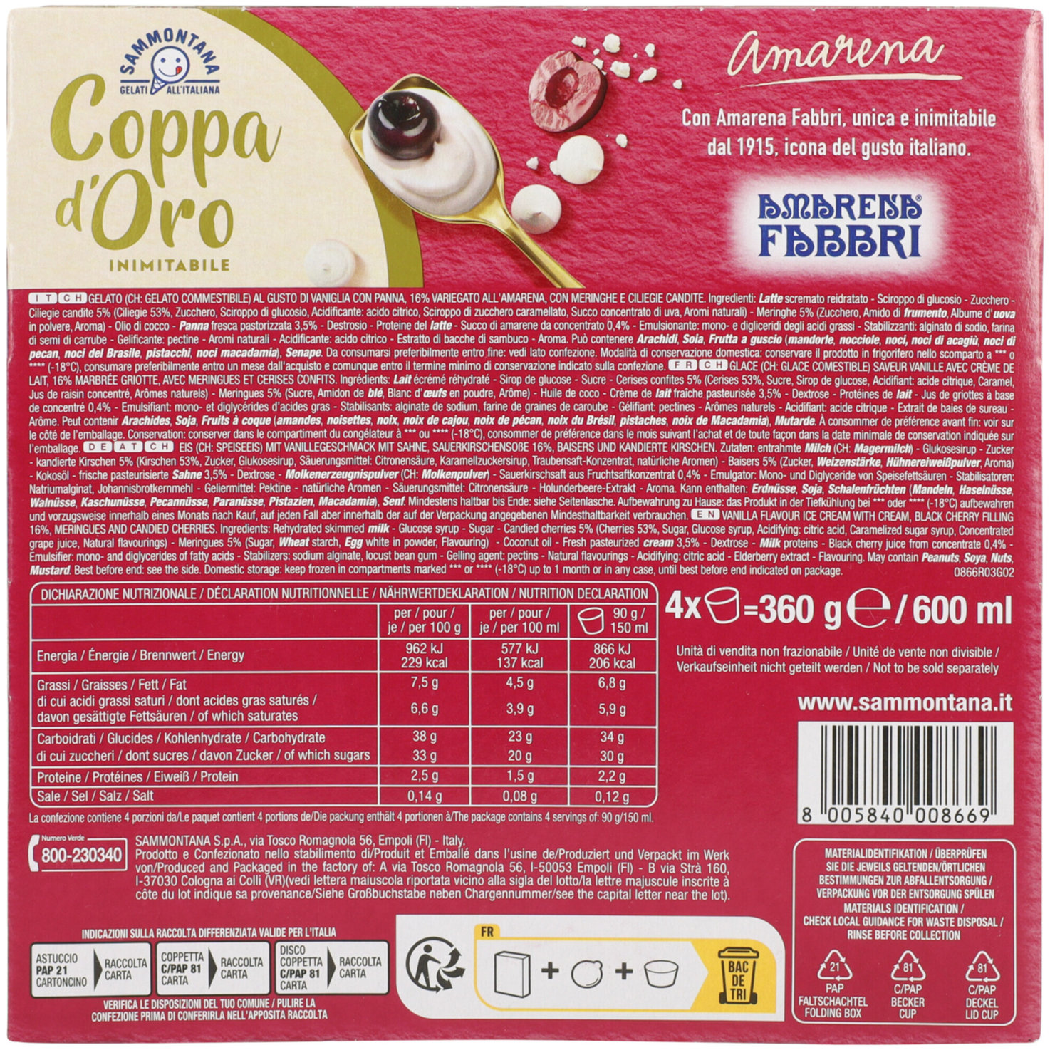 Sammontana Coppa Oro Amarena 4x125ml