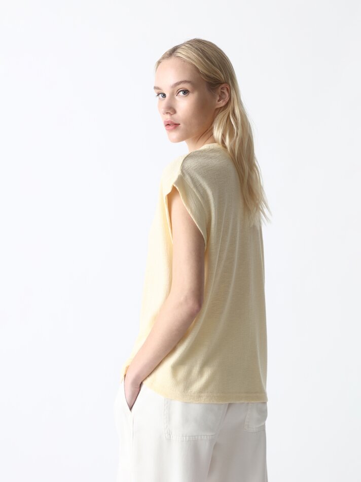 Camiseta texturizada de manga curta - Amarelo claro