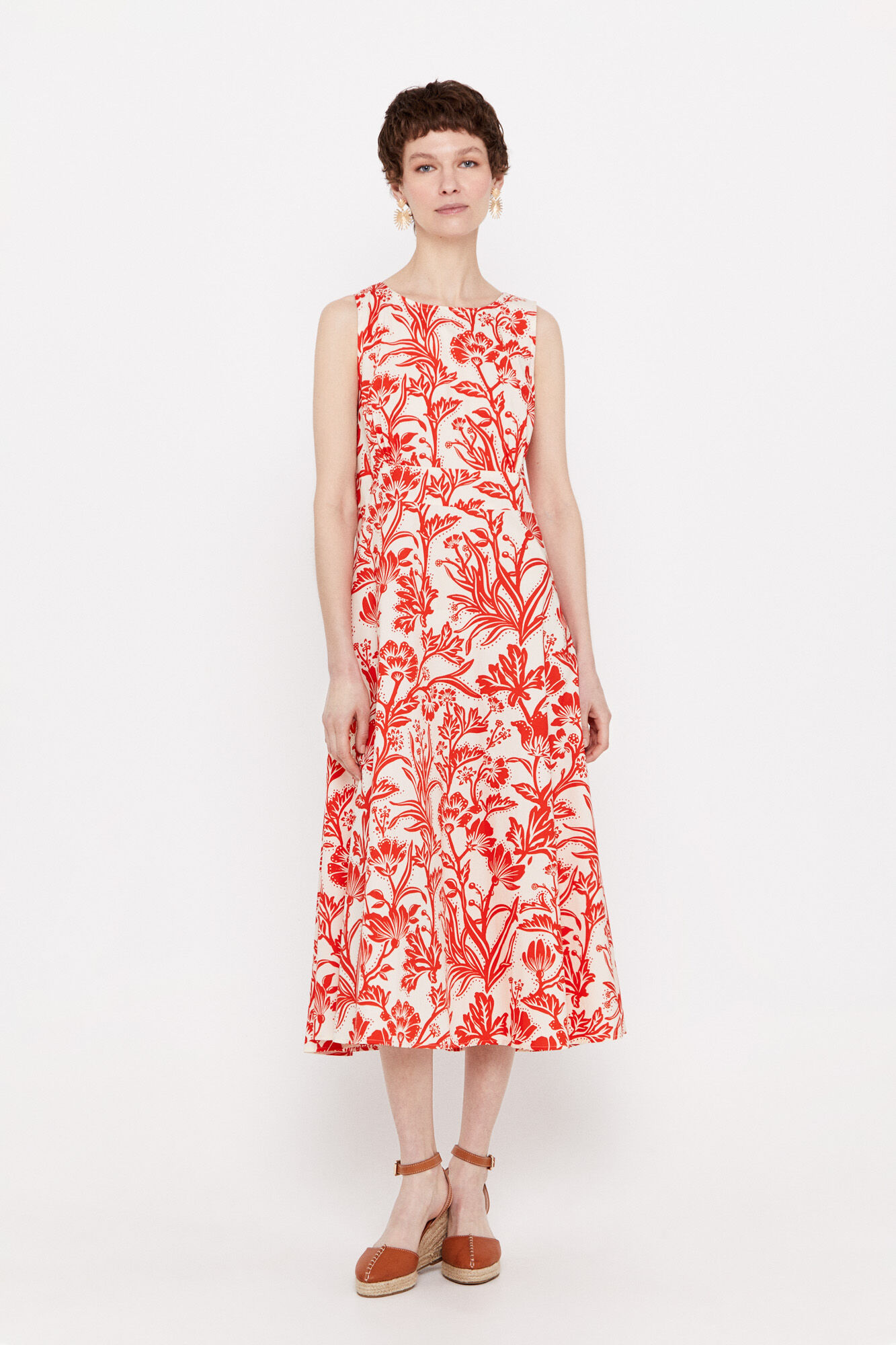 Vestido de algodão estampado - Estampa vermelha