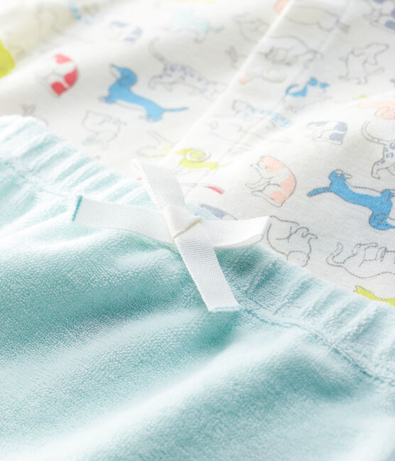 Ensemble 2 pièces chiots colorés bébé en bouclette éponge et en coton biologique