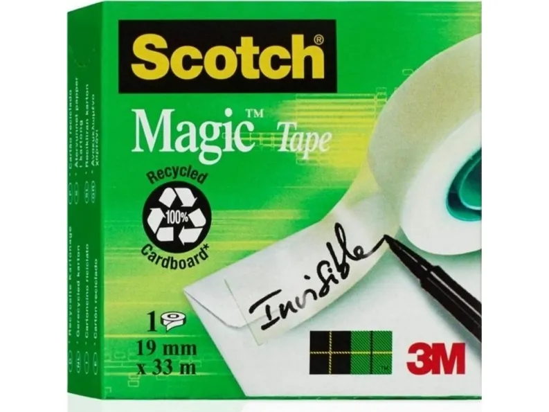 3M Scotch, 33 m, Transparent, Papir, 19 mm, 2,54 mm, 3 stk