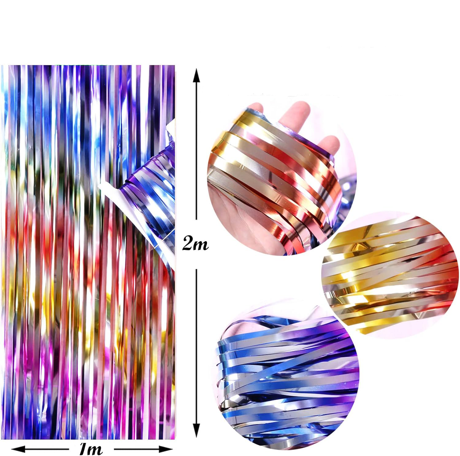 (2er Set) 2x1m Party Deko Lametta Glänzender Fransen Vorhang Dekoration Foto Hintergrund - Bunt
