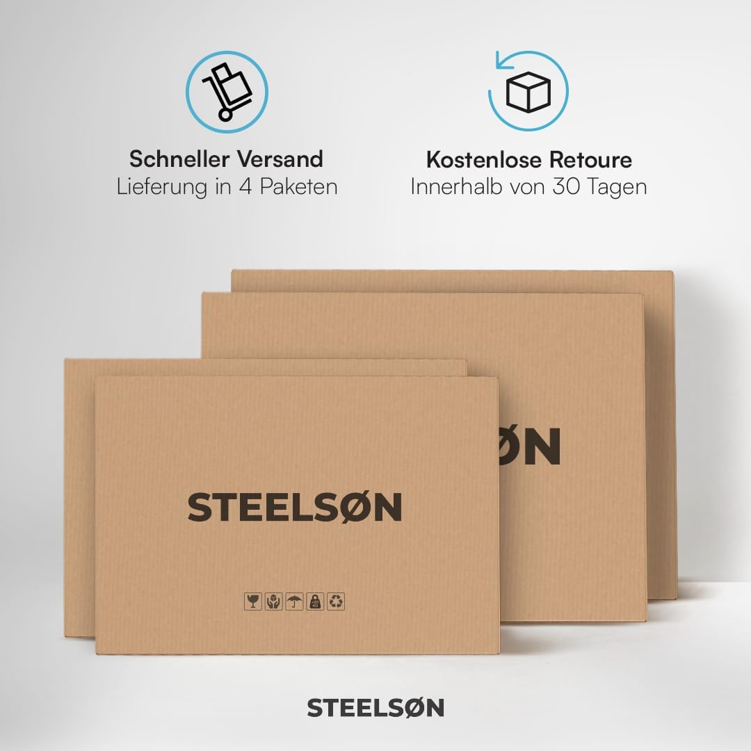 STEELSØN Thoria Mülltonnenbox 4er bis 240L mit Pflanzendach – Mülltonnenverkleidung aus Stahl für 4 Tonnen – Müllcontainer in Anthrazit – Müllbox mit Pflanzenkasten – Gerätebox 125x80x268 cm (HxTxB)