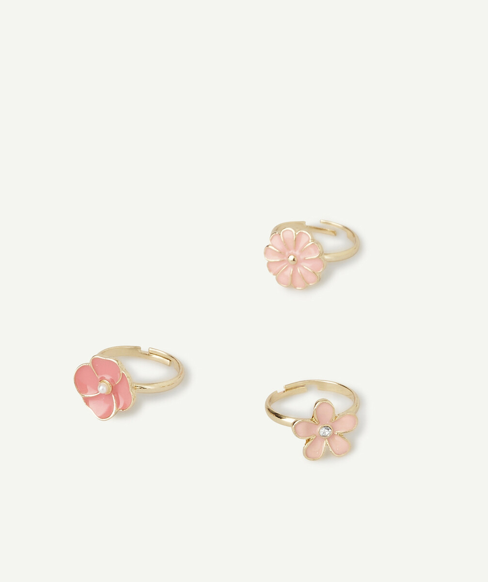 LES 3 BAGUES COULEUR DORÉE FLEURS