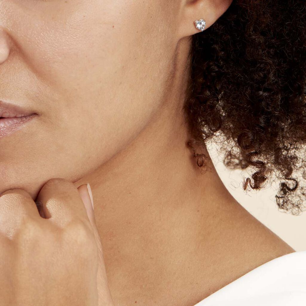 Boucles D'oreilles Puces Daria Serti Clos Or Blanc Oxyde De Zirconium