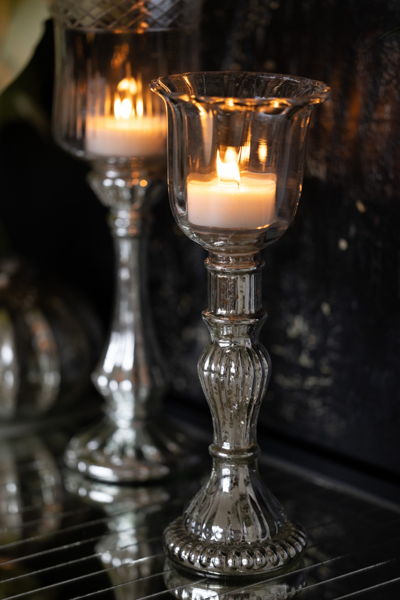Windlicht 'Tajo', Glas, silbern, Ø 11 cm, H 30 cm von fischer's lagerhaus