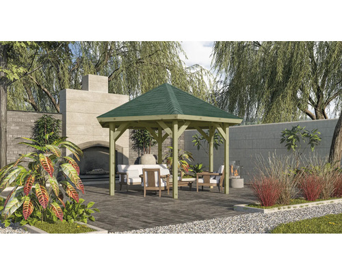 Karibu Classic Felm paviljoen met dakshingles, 324 x 370 cm, drukgeïmpregneerd