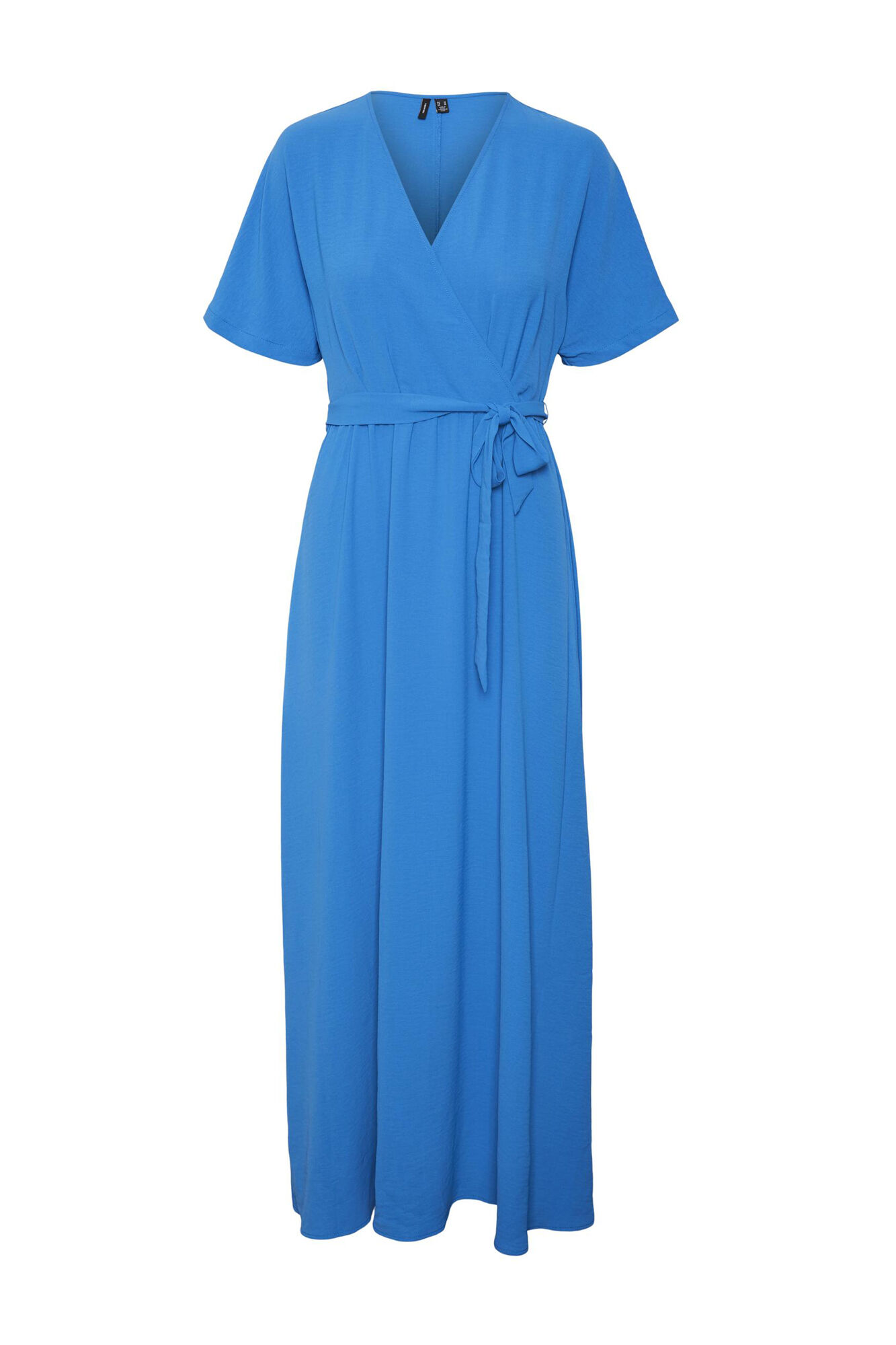 Vestido na altura do tornozelo com decote cruzado - Azul