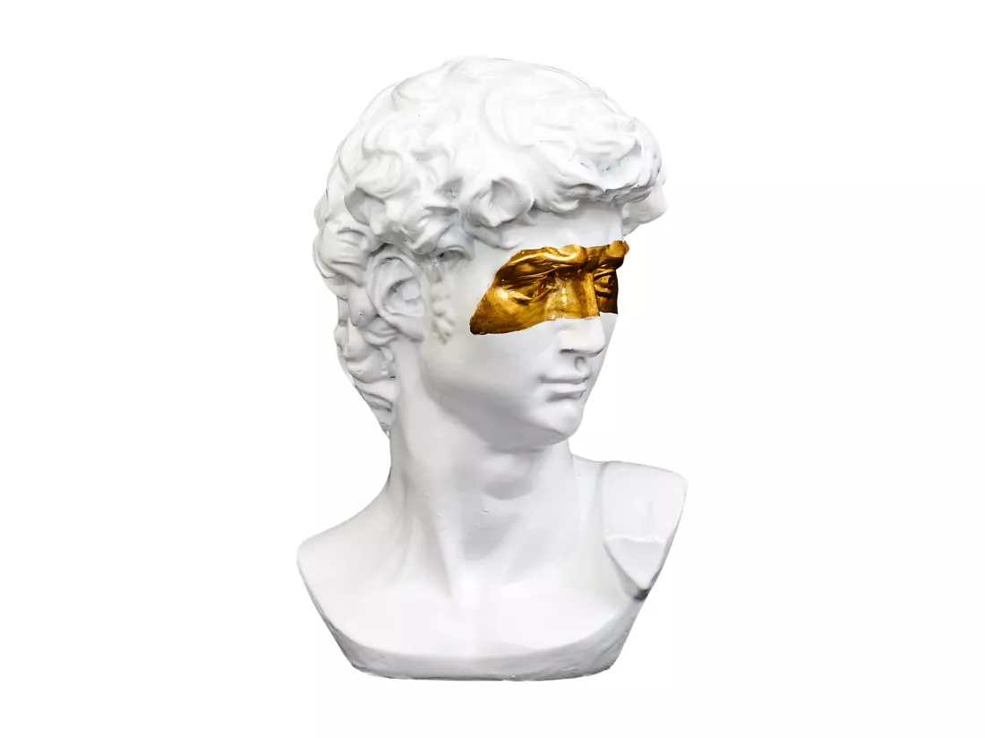 STATUE DAVID MASQUE DORE H15CM
