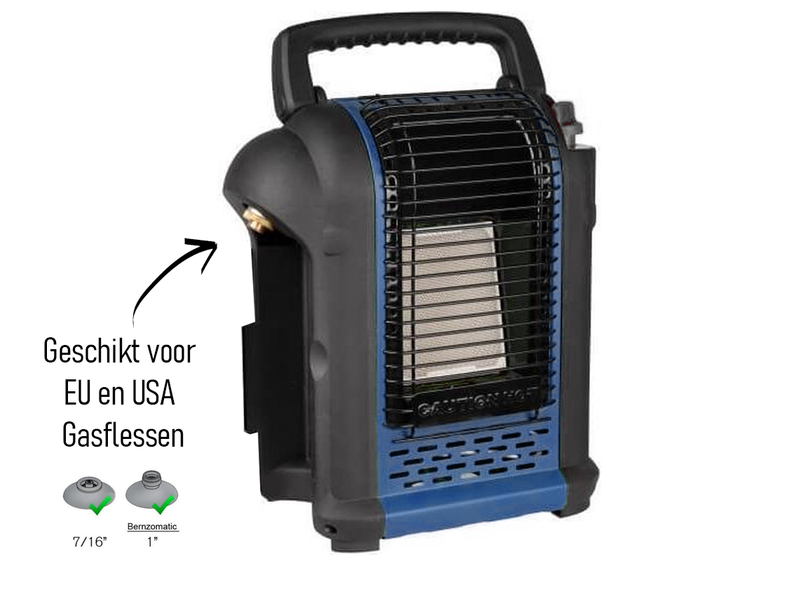 PortaHeatmaster 2000 watt gaskachel met 2 gasflessen