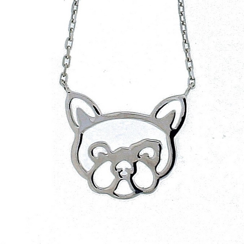 Collier à breloque bouledogue boxer chien en argent rhodié maille forçat 45cm