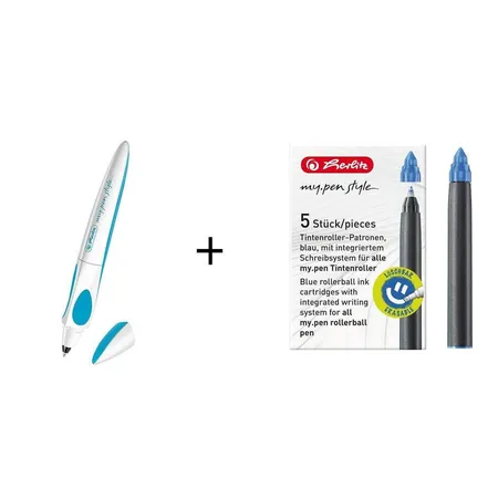 Herlitz Tintenroller my.pen Ocean Blue + 5 Ersatz Tintenrollerpatronen