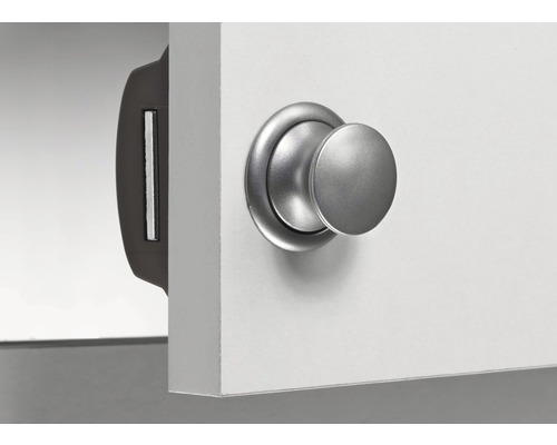 Meubelslot Push Lock Mini Complete Set bruin zilver
