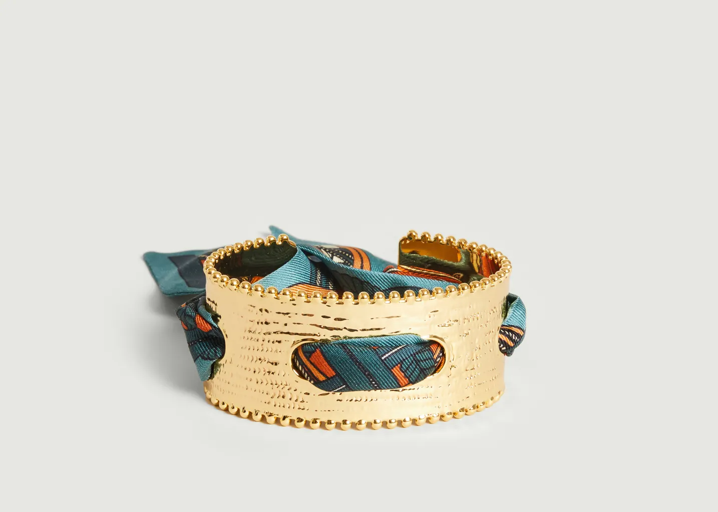 Bracelet manchette plaqué or et soie Diva Tresse An-nee