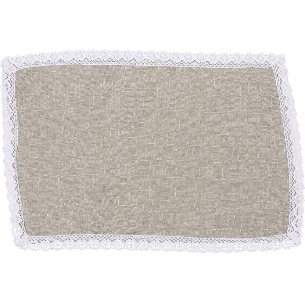 Set de table rectangulaire en coton taupe et  bord blanc