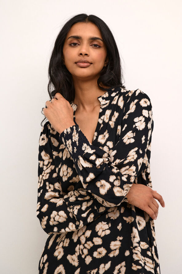 Kaffe KAbeathe Short Dress Black/sand leo print