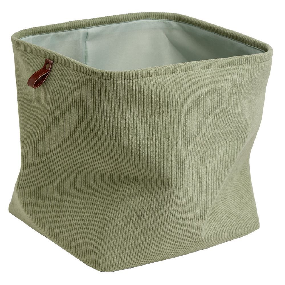Panière Box Cube effet velours 31x31x31cm vert