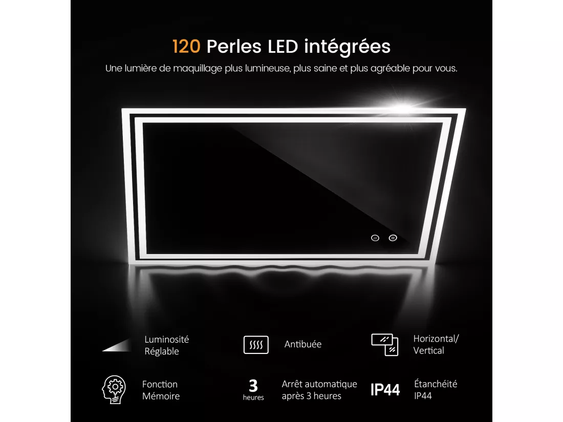 EMKE Miroir lumineux salle de bain 60x80cm, Miroir avec l'éclairage, Interrupteur Tactile, Anti-buée, Miroir LED avec Lumière Blanche Froide