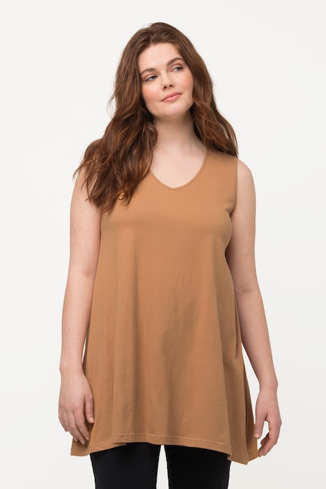 Longtop, Naturfärbung, A-Linie, V-Ausschnitt, ärmellos