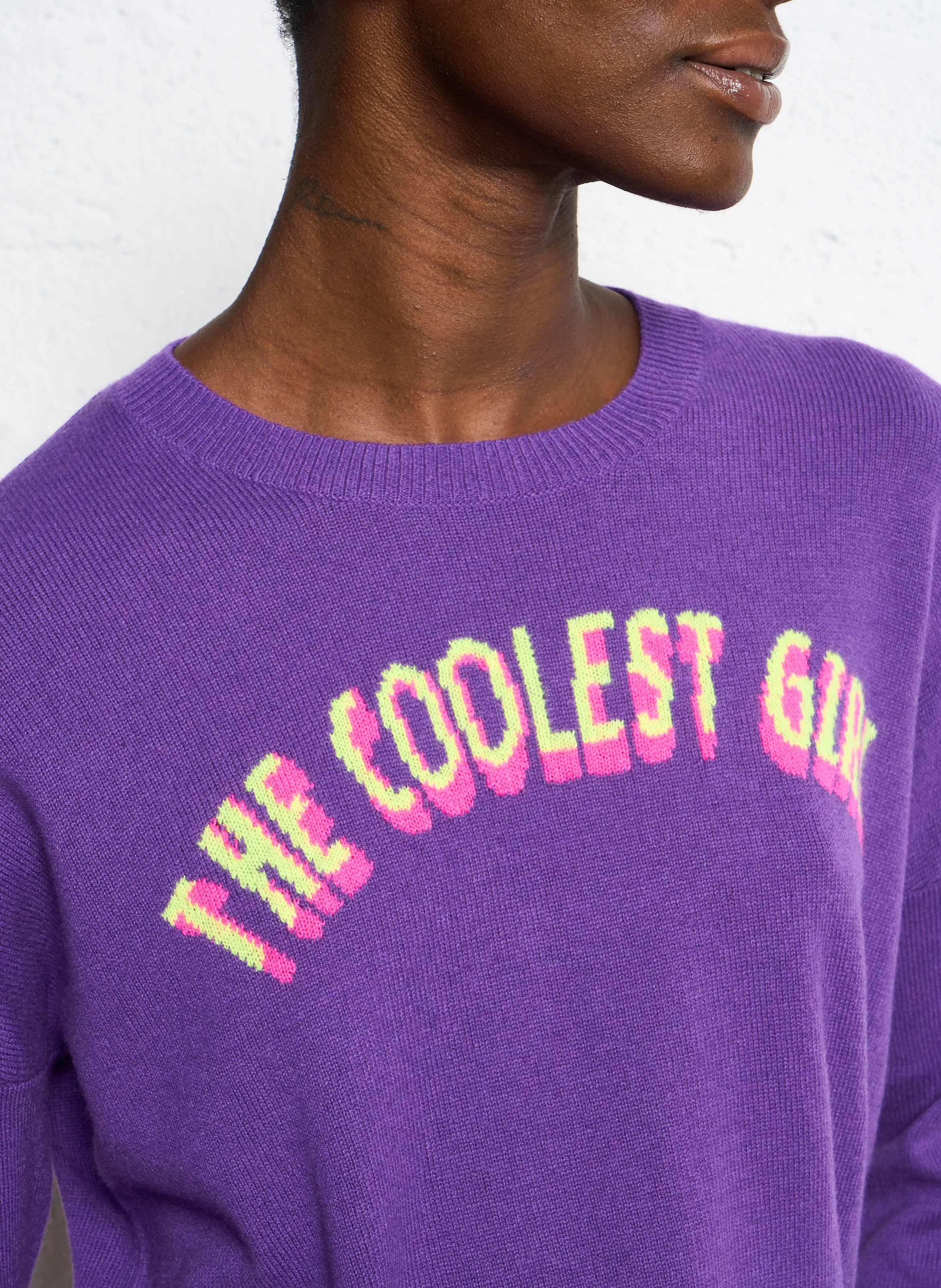 AFANCYC - Pull droit col rond en laine mélangée | Violet
