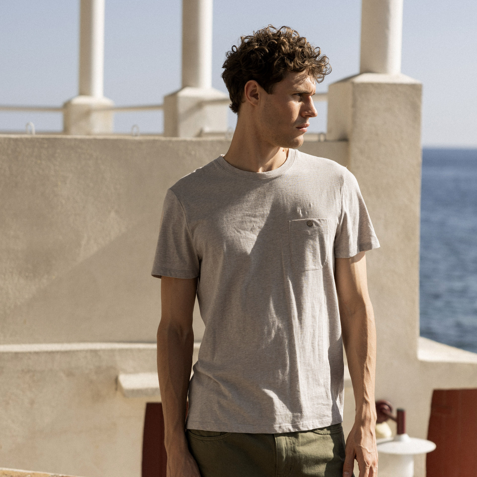 T-shirt beige chiné coton et coton recyclé - modèle olonne