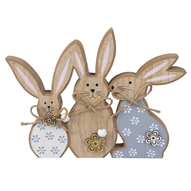 Hasenfamilie - mit Blumenprint - aus Holz - ca. 21,5 x 2 x 16 cm