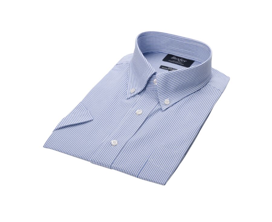 Chemise coton blanche à petits carreaux bleu océan - TIM MC