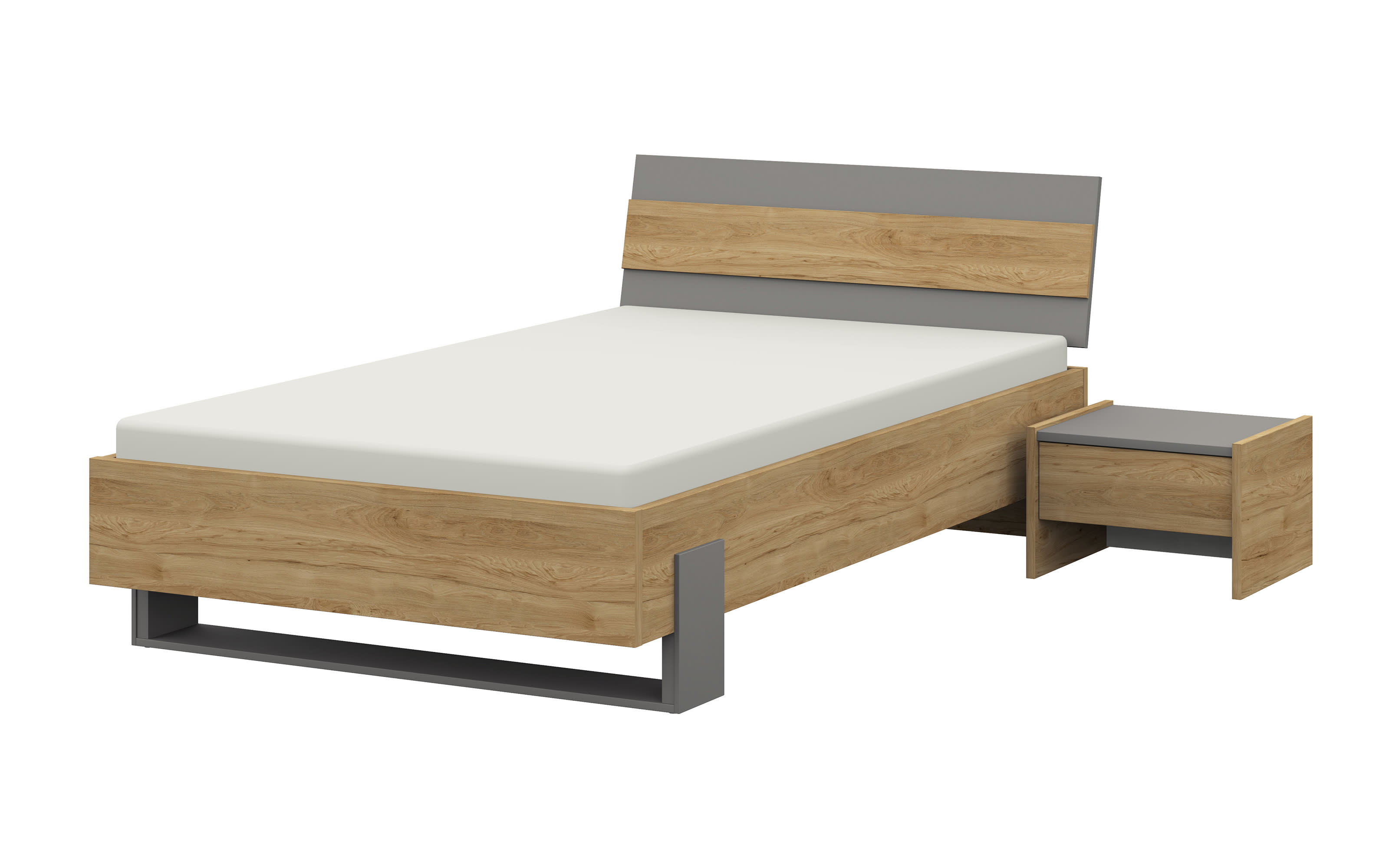 Bett clip, Eiche/grau, 120 x 200 cm