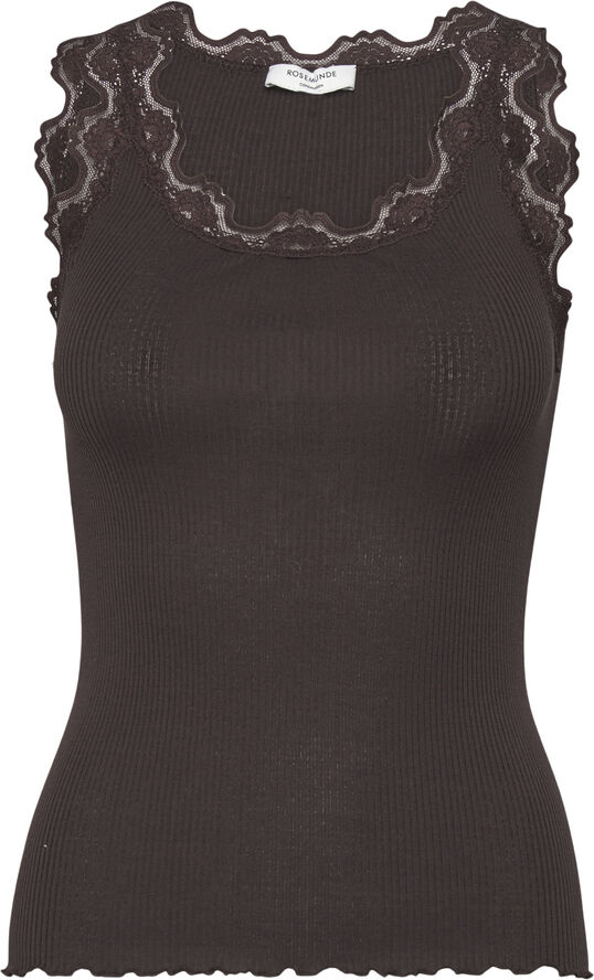 Rosemunde Silk top w/ lace Dark espresso