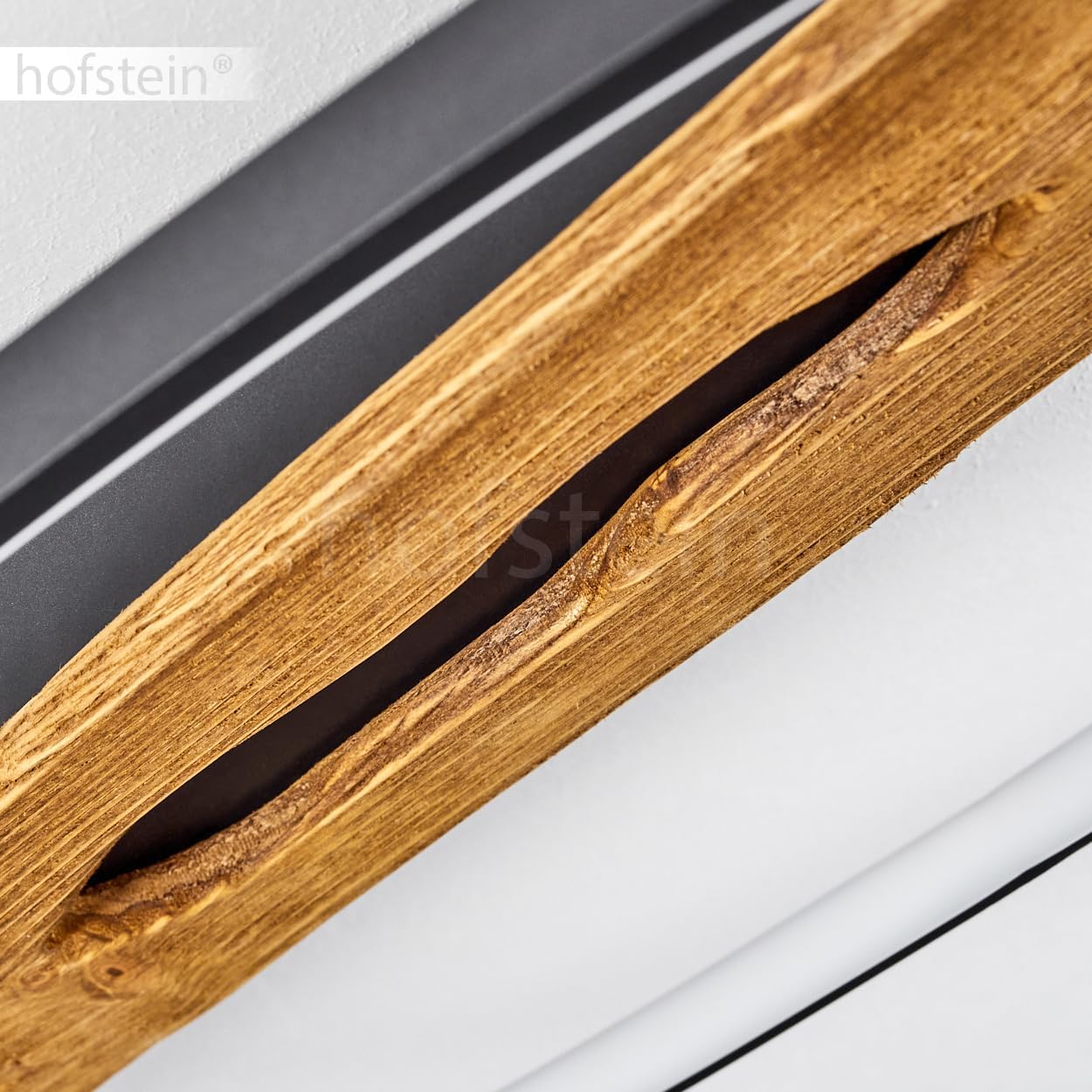 LED Deckenleuchte Nevogilde, moderne Deckenlampe aus Metall/Holz/Kunststoff in Anthazit/Natur/Weiß, Leuchte 1-flammig im skandinavischen Design mit Holzbalken, 2400 Lumen, 3000 Kelvin, LED 20 Watt