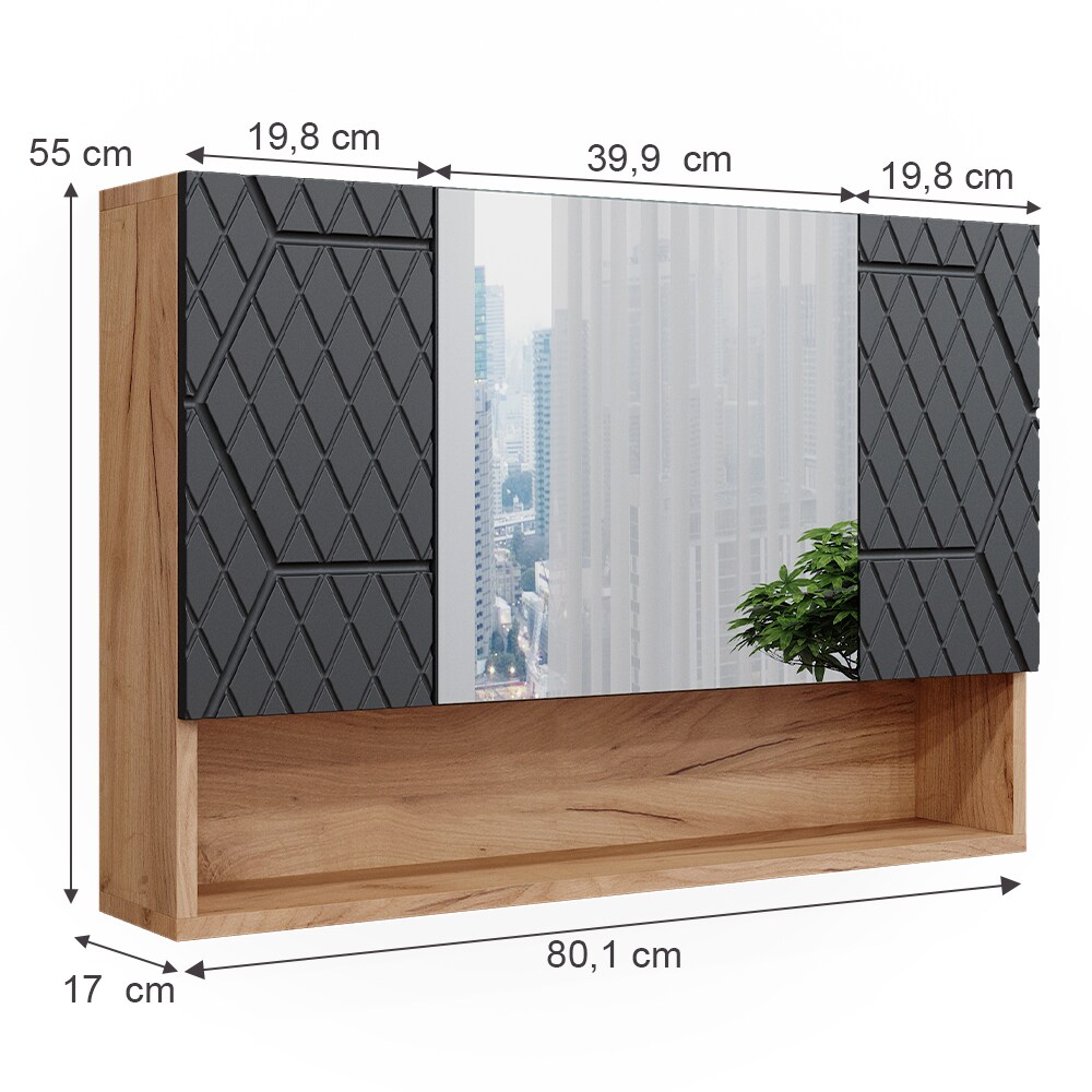 Vicco Badspiegelschrank Irma Eiche Anthrazit 80 x 55 cm Badezimmer