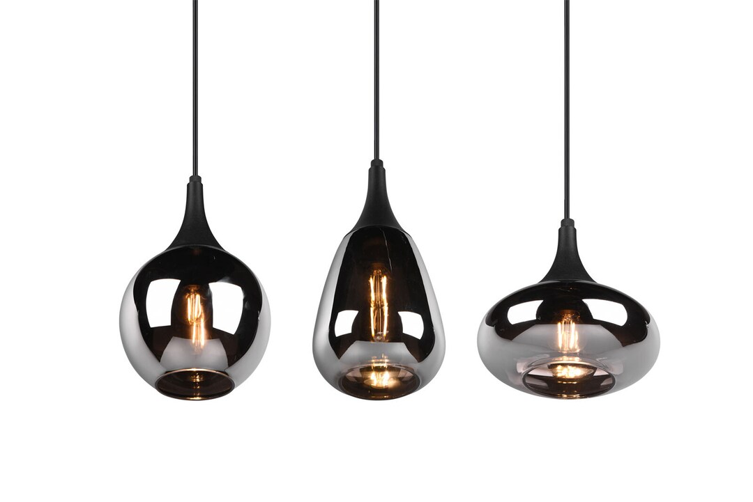Retrofit Balkenpendel Lumina 3-flammig schwarz 68x19cm 150cm Metall Glas chrom bedampft