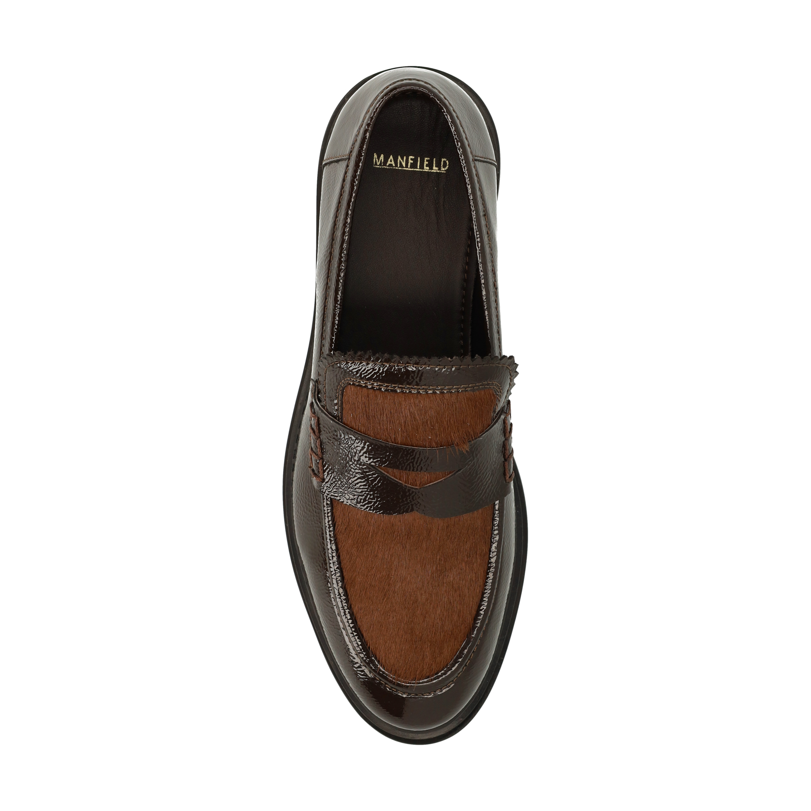 Bruine lakleren loafers met pony hair