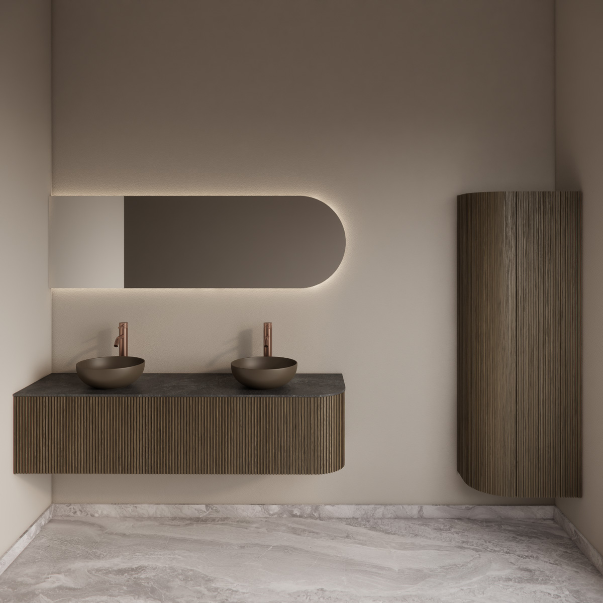 Gliss Design Alluro kolomkast 160cm met ronding links ash grey