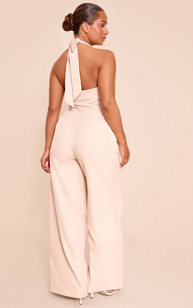 Pale Yellow Combinaison Pantalon Large Col Licou Ajustée Crème Beurre Sculptante